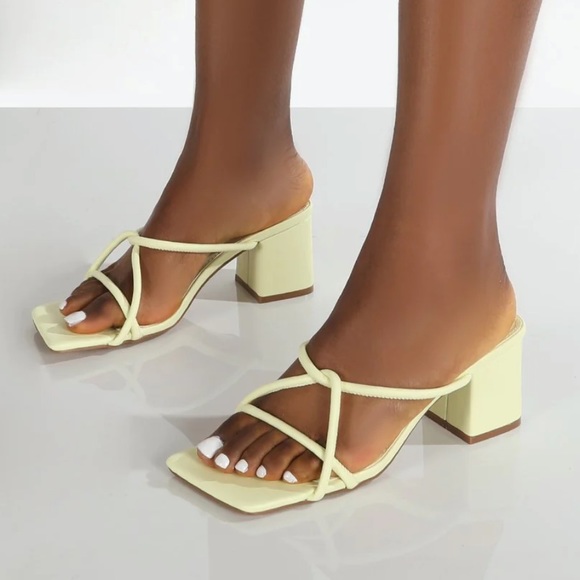 Yellow Strappy Block Heel Mules - Picture 6 of 11